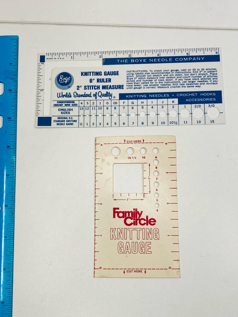 2 Vintage Boye and Family Circle Knitting Gauges